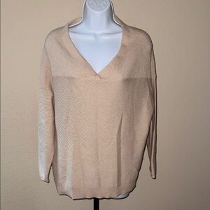 Cuyana Made In Italy V-Neck Cream 100% Cashmere Ribbed Sweater Women’s Size XS/S